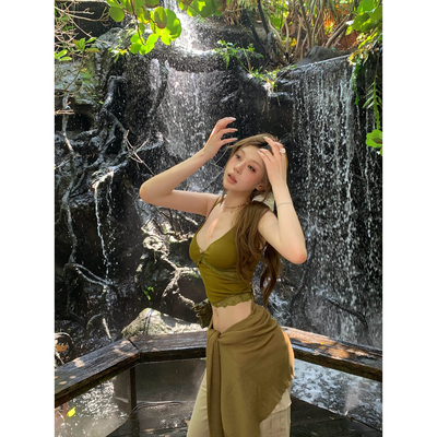 Thas9i九亿 蕾丝拼接修身蝴蝶结吊带背心女辣妹亲肤弹力针织上衣