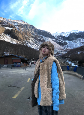 Thas9i九亿 复古庄园 轻薄棉服无袖外套女秋冬毛毛保暖外穿马甲