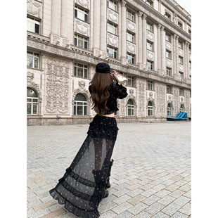 &前短后长半身裙套装 微透四芒星雪纺皱衬衫 rose秀场 Thas9i九亿