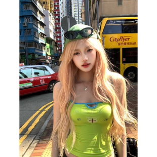 Thas9i九亿 元气嗲妹 夏日多巴胺穿搭撞色美式针织吊带背心上衣女