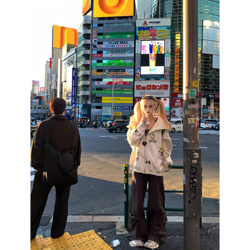 Thas9i九亿  复古高街 中腰降落伞阔腿工装裤冬双层加厚保暖长裤