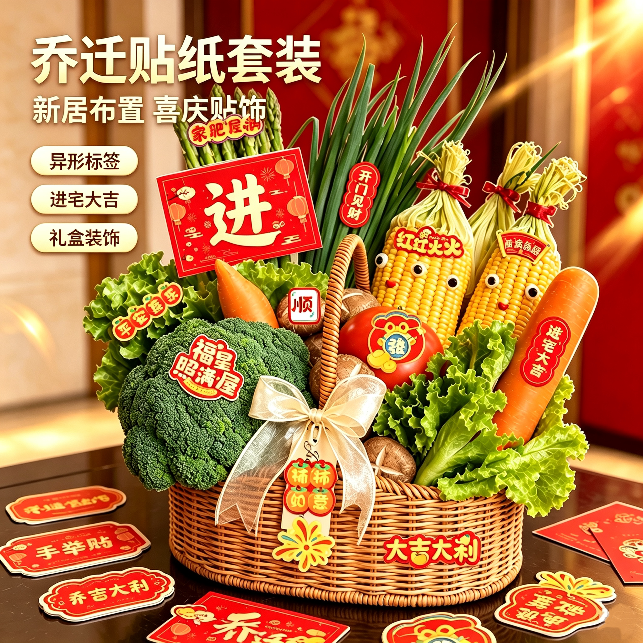 乔迁新居手工编织篮子贴纸