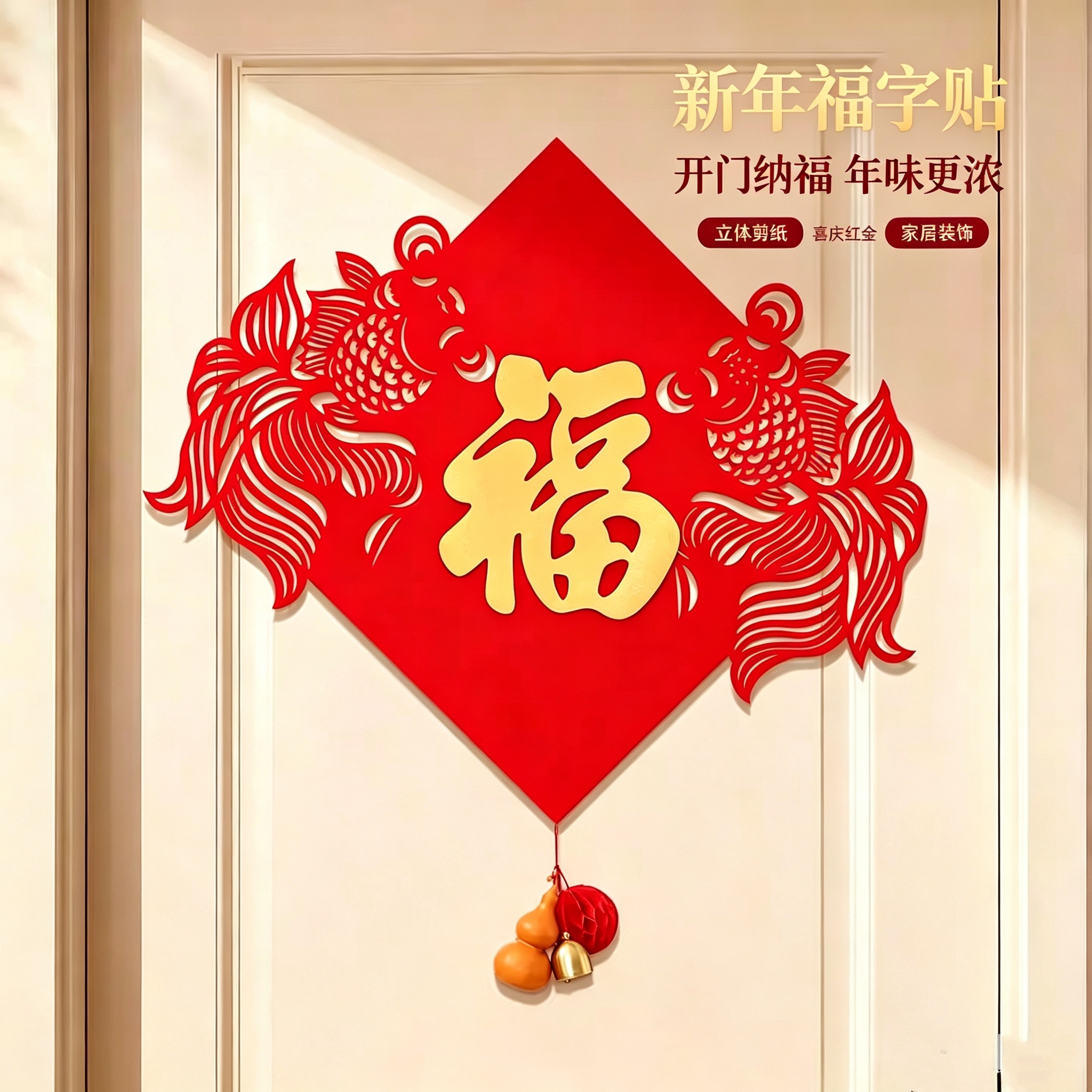 2027羊年福字磁吸植绒免胶窗贴