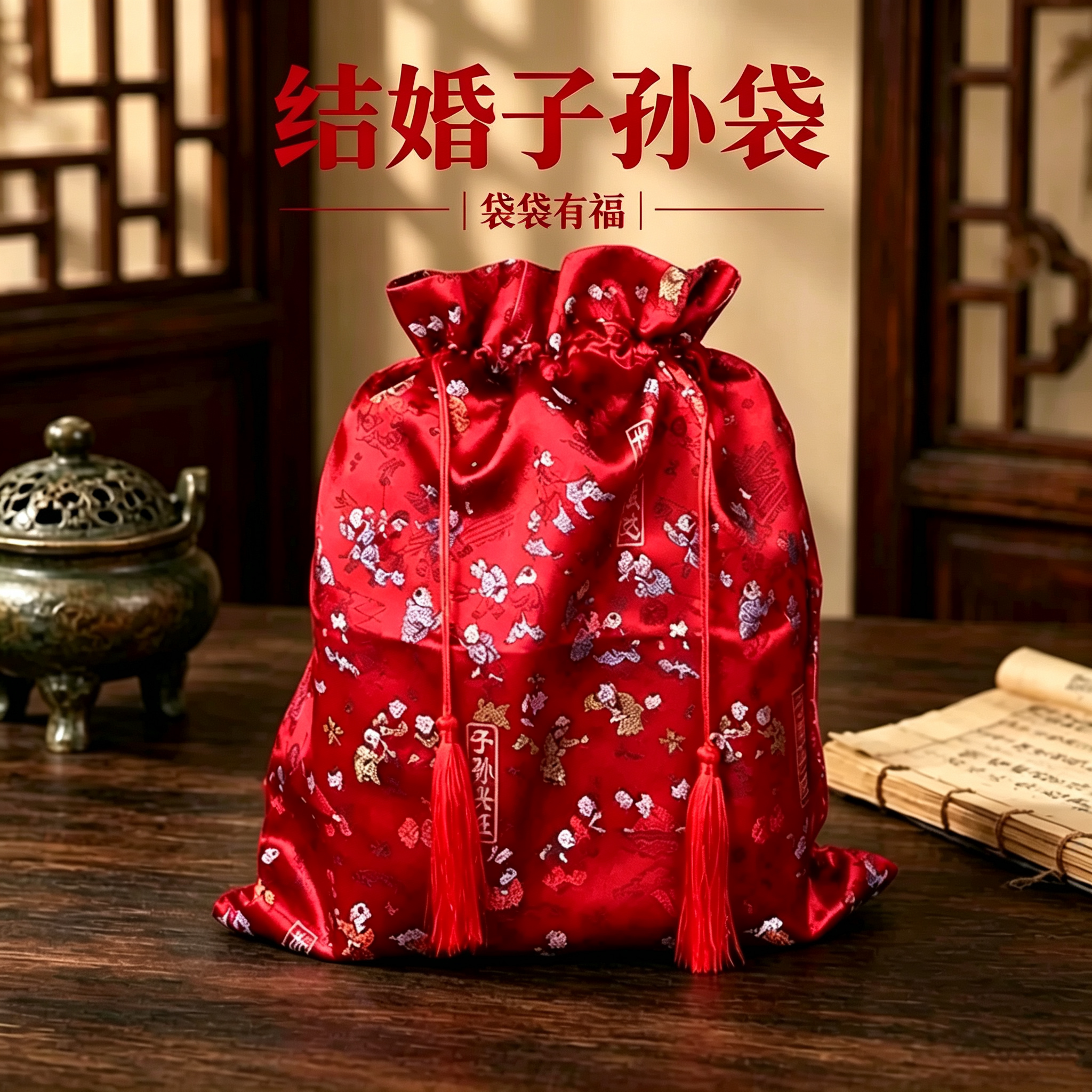 结婚喜庆红枣花生桂圆莲子子孙袋