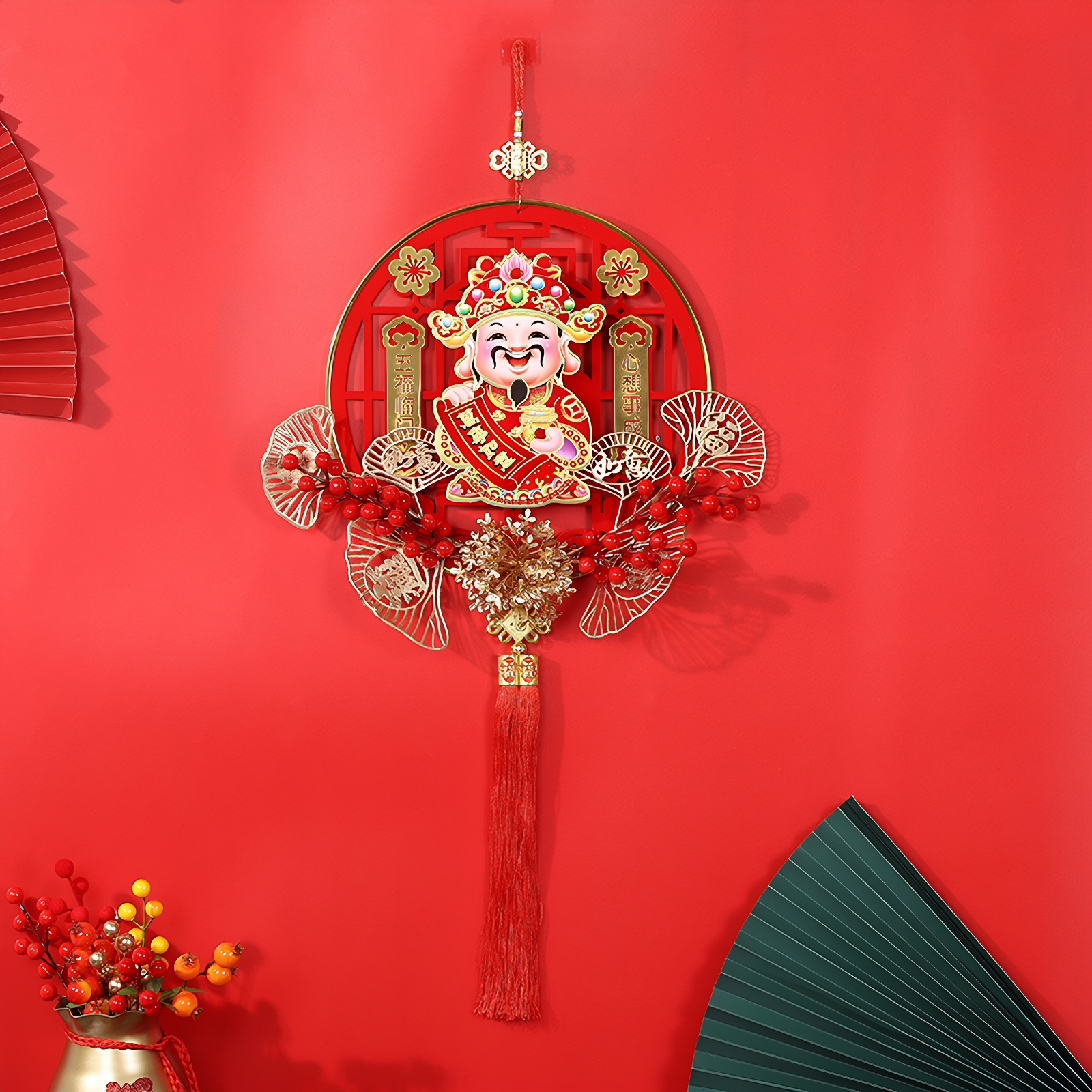 2027羊年电动摇头财神中国结