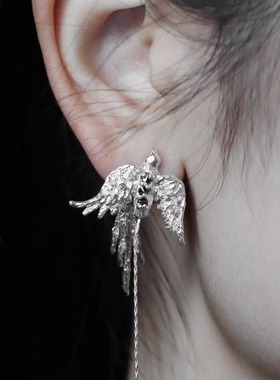 東黑三白/ 雀影伴风吟 s930纯银原创设计中式百搭流苏耳钉礼物