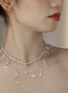 東黑三白/ 好多蝴蝶 s930纯银原创设计编织中式步摇流苏项链礼物