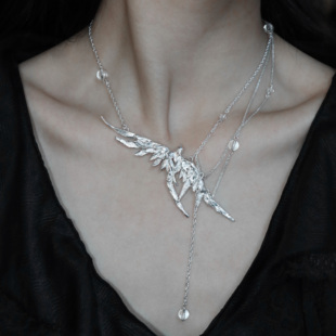 水晶百搭女项链 s930纯银原创设计小众中式 東黑三白 挽翅吟烙