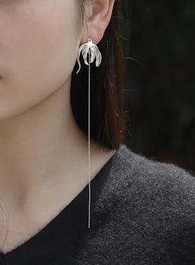 東黑三白/ 芳兰媚春阳 s930纯银原创设计步摇中式耳钉礼物