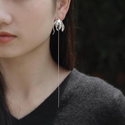 東黑三白/ 芳兰媚春阳 s930纯银原创设计步摇中式耳钉礼物