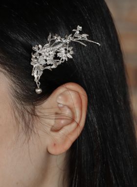 東黑三白/ 经宿云花 s930银原创设计感少女感中式发饰侧边发夹饰