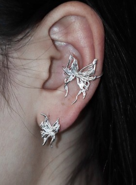 東黑三白/ 三只小蝴蝶  s930纯银原创设计百搭耳钉耳骨夹组合首饰