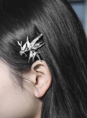 東黑三白/ 东方竹 s930纯银原创设计少女发饰侧边发夹饰礼物