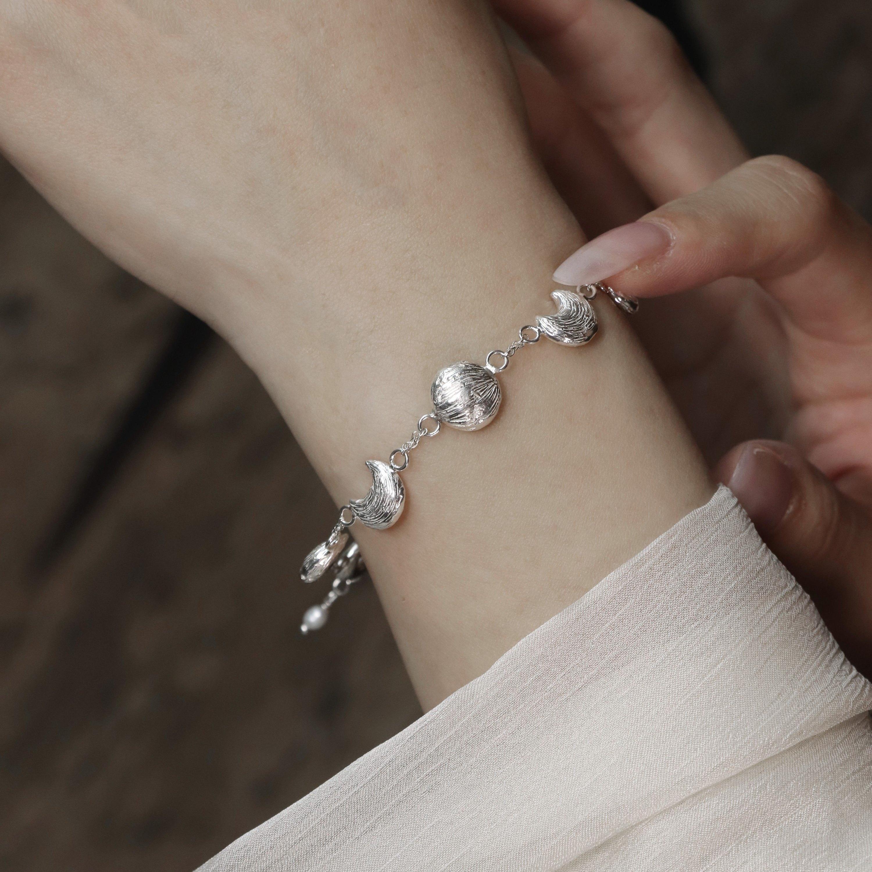 東黑三白/ 月渐满 s930纯银原创艺术设计中式百搭女手链礼物