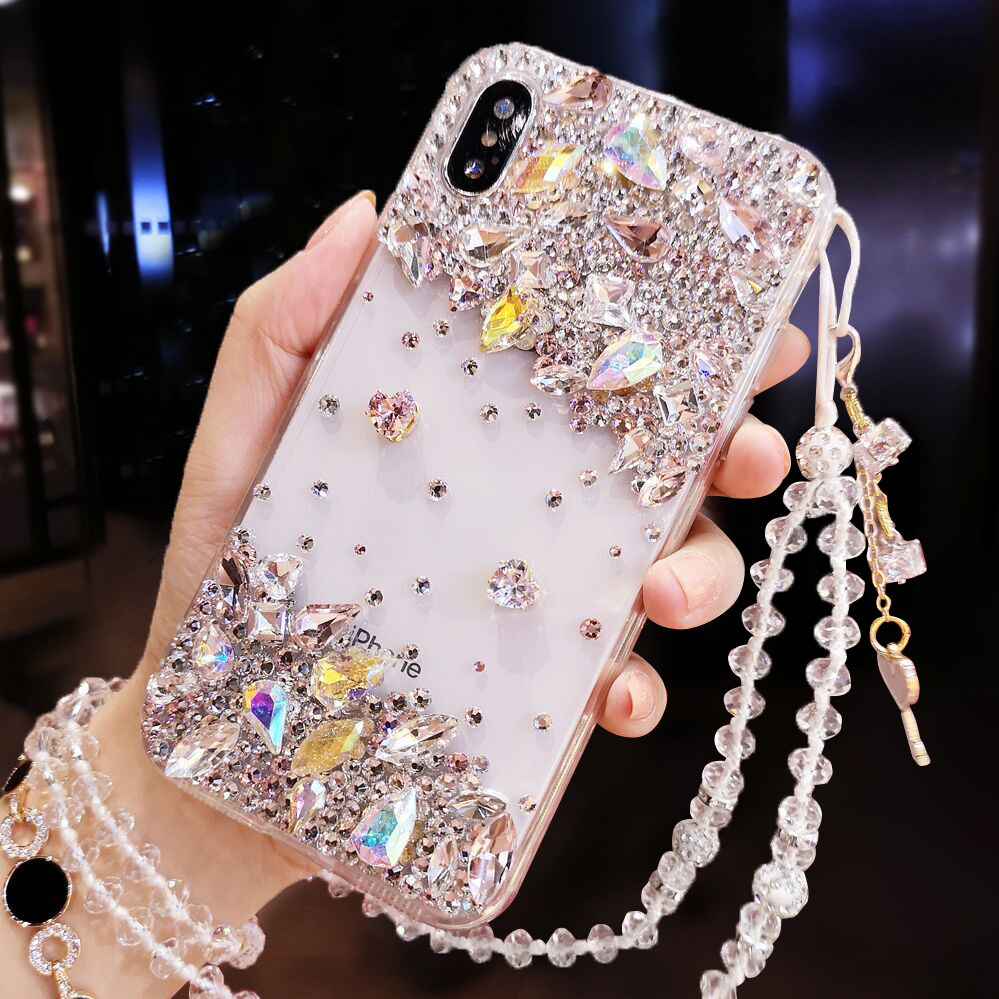 苹果18ProMax水钻手机壳奢华新款iPhone17带钻石16适用15plus防摔保护套13mini女潮14挂绳12全包软11防摔透明