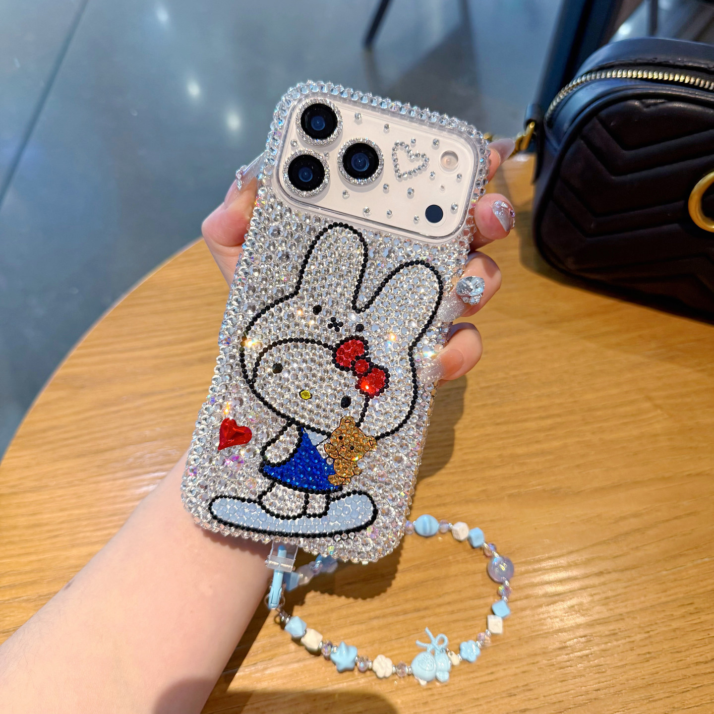 网红同款适用iPhone17pro max苹果16手机壳15plus奢华水钻可爱米菲兔14保护套13全包X防摔11女12mini新款挂链