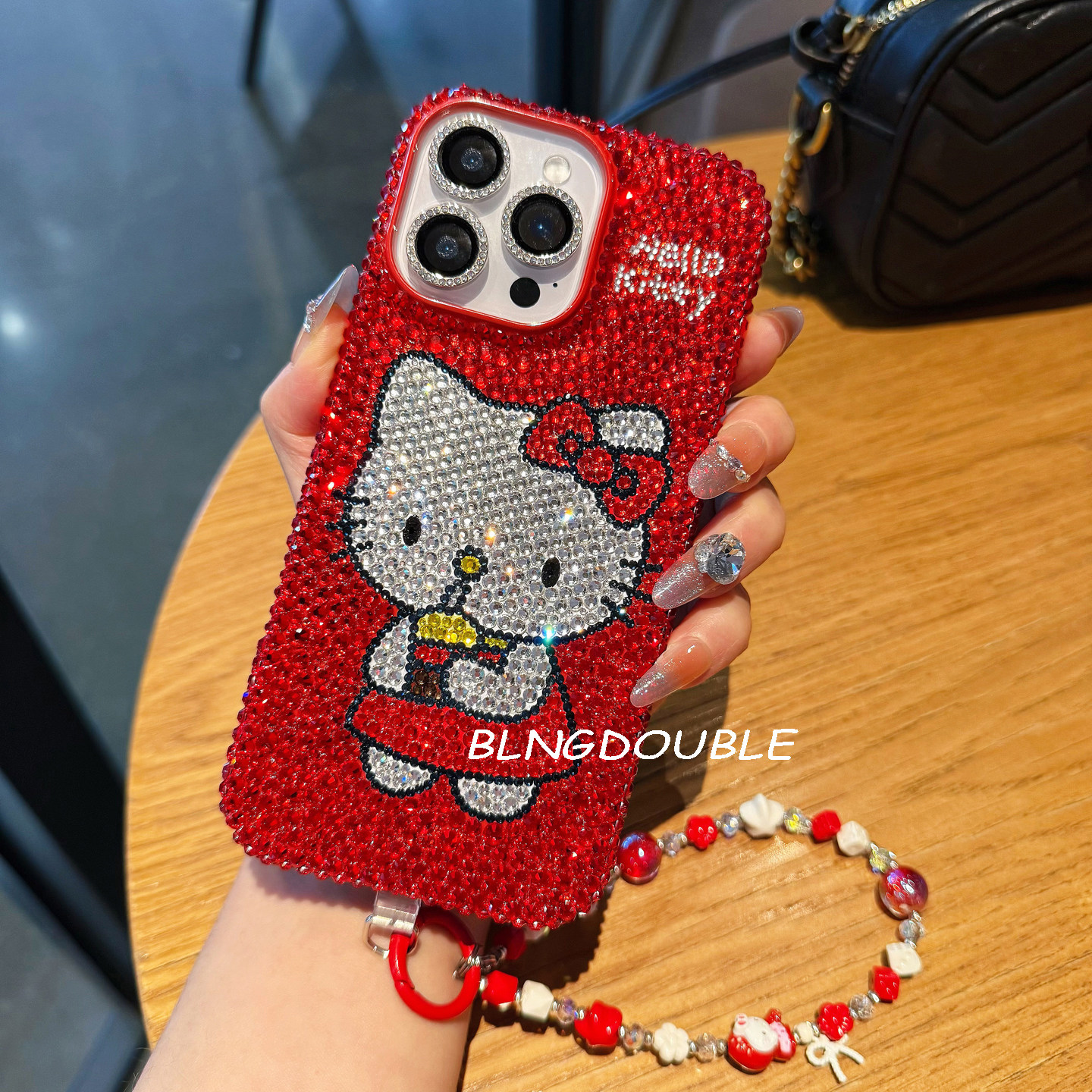 中国红iPhone17ProMax水钻手机壳苹果16可爱15plus女14卡通猫13链