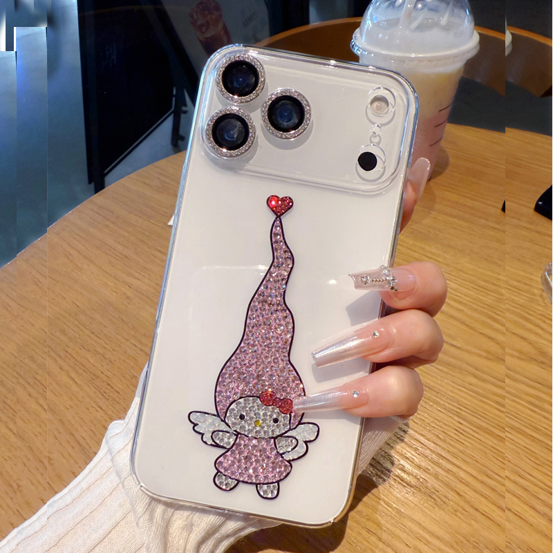 粉色礼帽天使Kitty苹果17Pro Max网红同款手机壳iPhone16奢华水钻可爱卡通猫15plus全包14适用13mini防摔12女