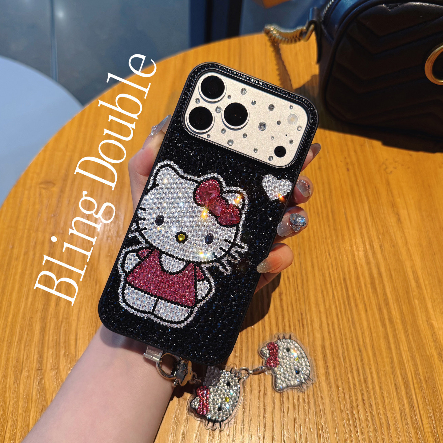 苹果18ProMax水钻手机壳女款iPhone17卡通Kt猫可爱16plus保护套防摔15黑皮14适用13mini满钻12带钻个性11镶钻