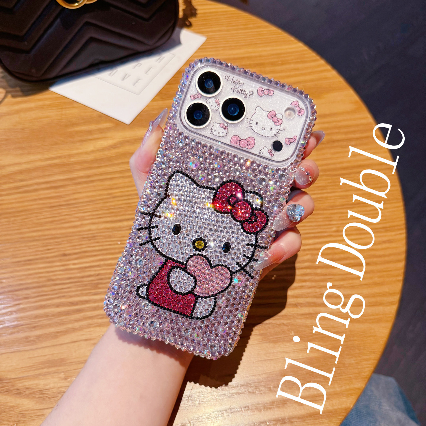 苹果17ProMax水钻手机壳网红新款iPhone16带钻石闪15plus全包防摔适用14卡通kt猫13mini可爱女12满钻11镶钻18