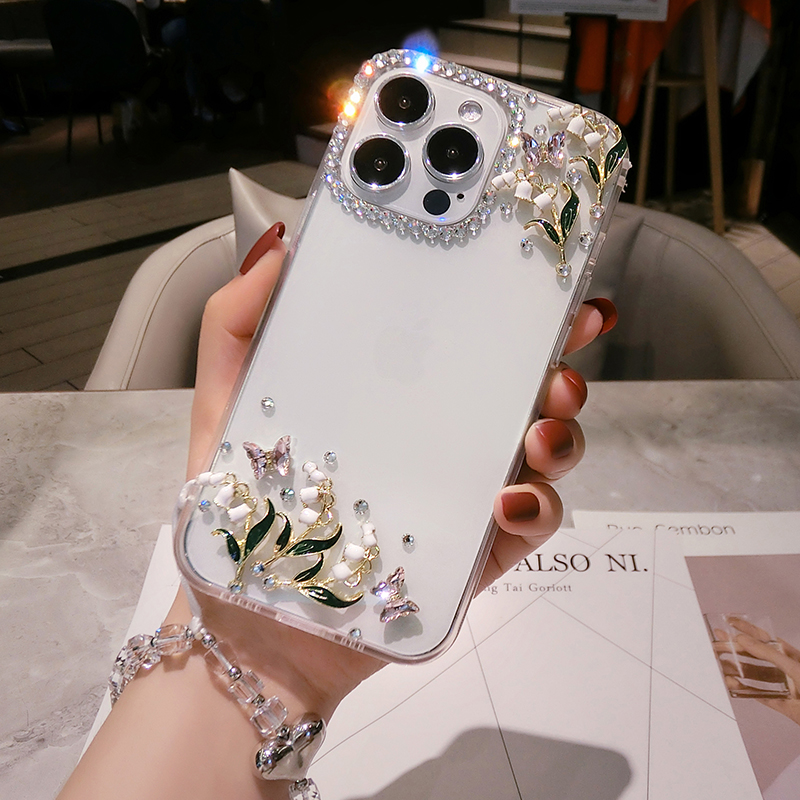 华为Mate60pro水钻手机壳奢华新款P50镶钻石闪P40全包保护套P30防摔适用nova10水晶荣耀80铃兰花70SE女潮手链