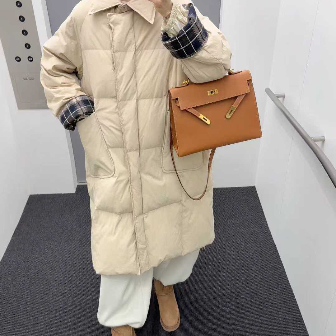 HELDER-P方格绗缝长款鸭绒羽绒服