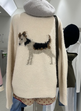 闪闪家 韩国东大门代购REPELLER可爱小狗图案春款宽松毛衣