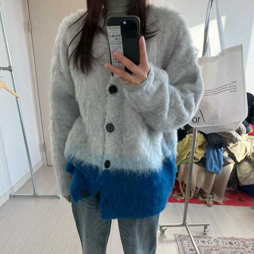 DOHWAJI羊驼毛柔软系扣毛衣开衫