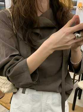 闪闪家 韩国东大门代购PLATE堆堆领系带休闲气质衬衫