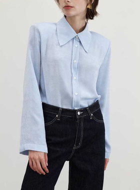 闪闪家 韩国东大门代购NEROLI 36复古丝滑垫肩气质衬衫