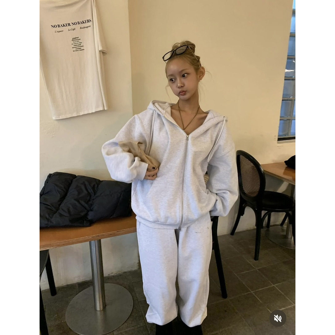 VIRKIN加绒加厚连帽冬款卫衣套装