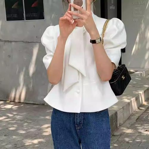 韩国代购复古泡泡袖通勤气质夹克