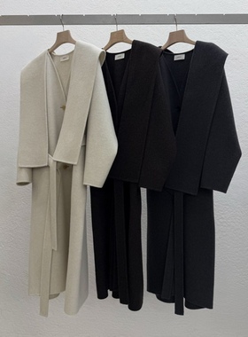 闪闪家 韩国东大门代购STATEMENT羊绒混纺气质束腰毛呢大衣