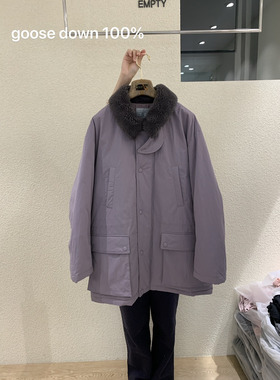 闪闪家 韩国东大门代购EMPTY毛绒翻领休闲紫色鹅绒羽绒服