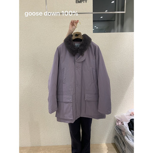 闪闪家 EMPTY毛绒翻领休闲紫色鹅绒羽绒服 韩国东大门代购