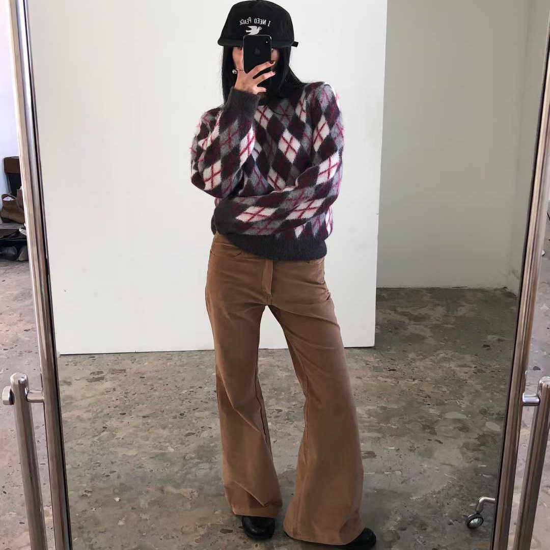 REPELLER灯芯绒条纹喇叭休闲裤