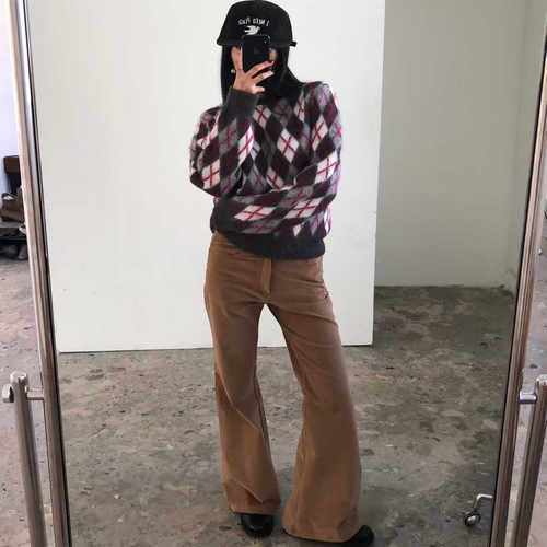 REPELLER灯芯绒条纹喇叭休闲裤