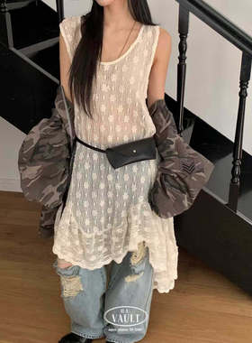 闪闪家 韩国东大门代购VAULT时髦叠搭镂空蕾丝连衣裙