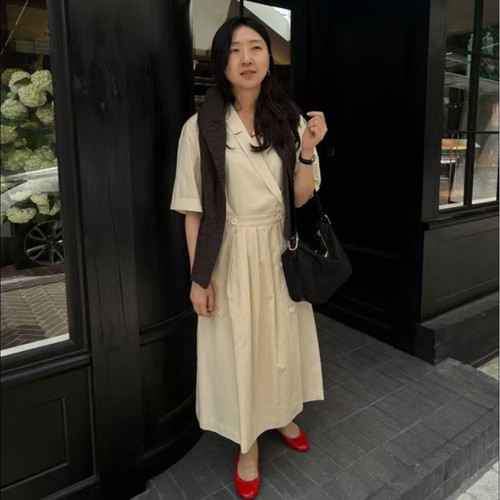 现货气质宽松老钱连衣裙女