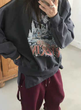 闪闪家 韩国东大门代购TEMPTING印花时髦休闲加绒卫衣