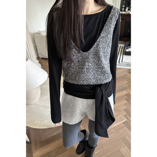 闪闪家 BOWIE时髦混搭叠搭编织马甲 韩国东大门代购