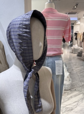 现货 闪闪家 韩国东大门代购TEMPTING复古格纹布质绑带帽兜