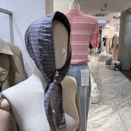 现货 闪闪家 韩国东大门代购TEMPTING复古格纹布质绑带帽兜