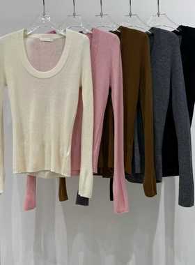 闪闪家 韩国东大门代购NEROLI 36显瘦深U领贴肤气质针织衫