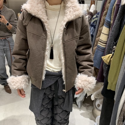 TEMPTING双面可穿毛绒翻领棉服