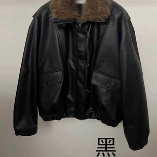 FLAT毛绒翻领人造PU夹克 LONDON 闪闪家 韩国东大门代购