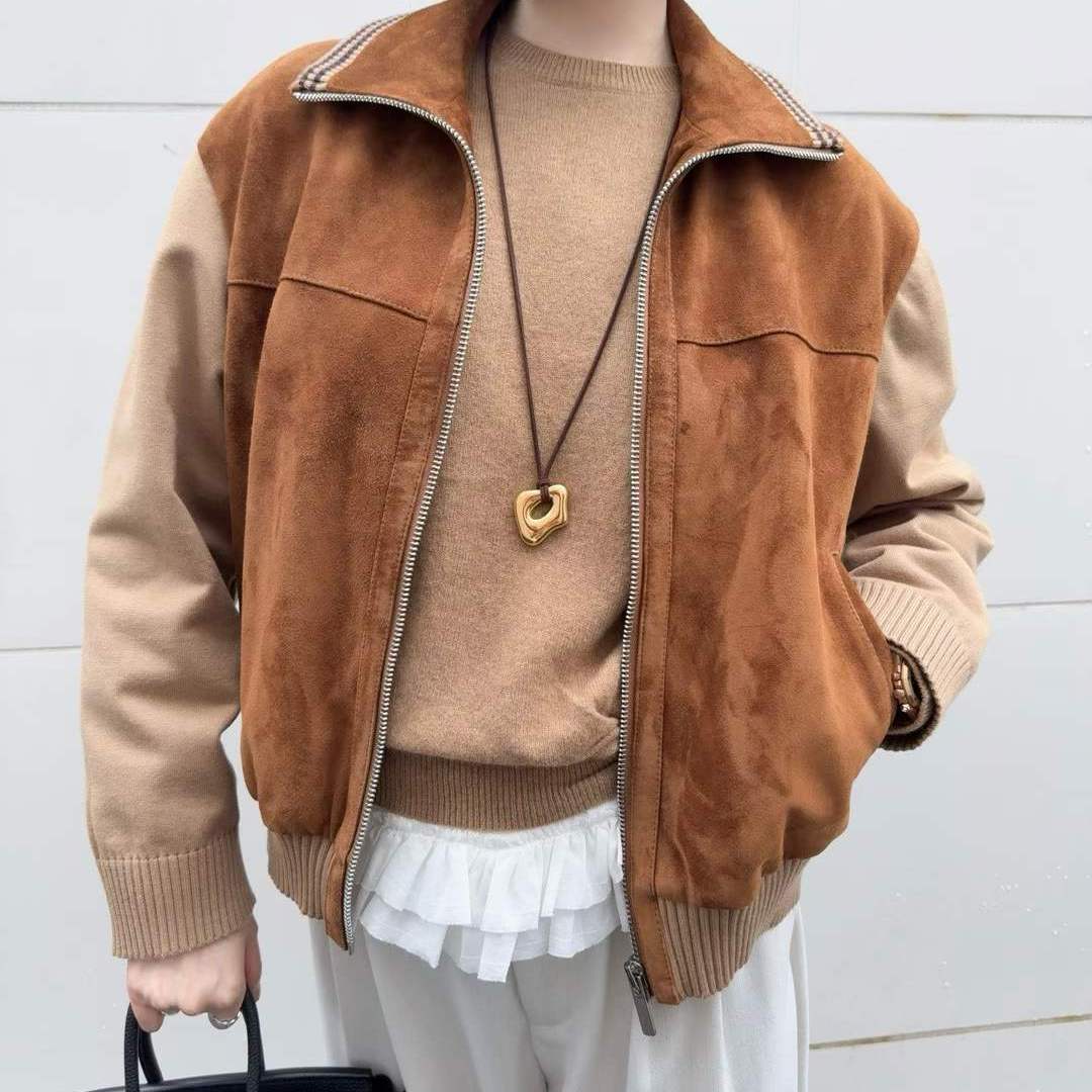 HELDER-P牛皮麂皮拼接休闲夹克