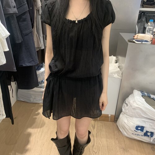MEETME简约时髦束腰短袖连衣裙
