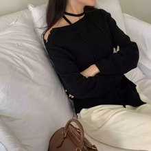 现货 闪闪家 韩国东大门代购ANDYOUBROWN露肩系扣气质优雅针织衫