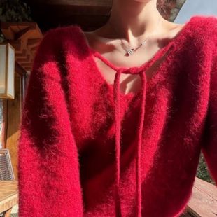 HERE系带绑带可爱红色毛衣 STAY 闪闪家 韩国东大门代购